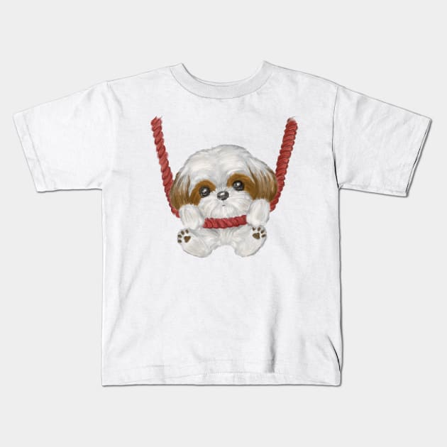 Shih Tzu on a rope Kids T-Shirt by sanogawa